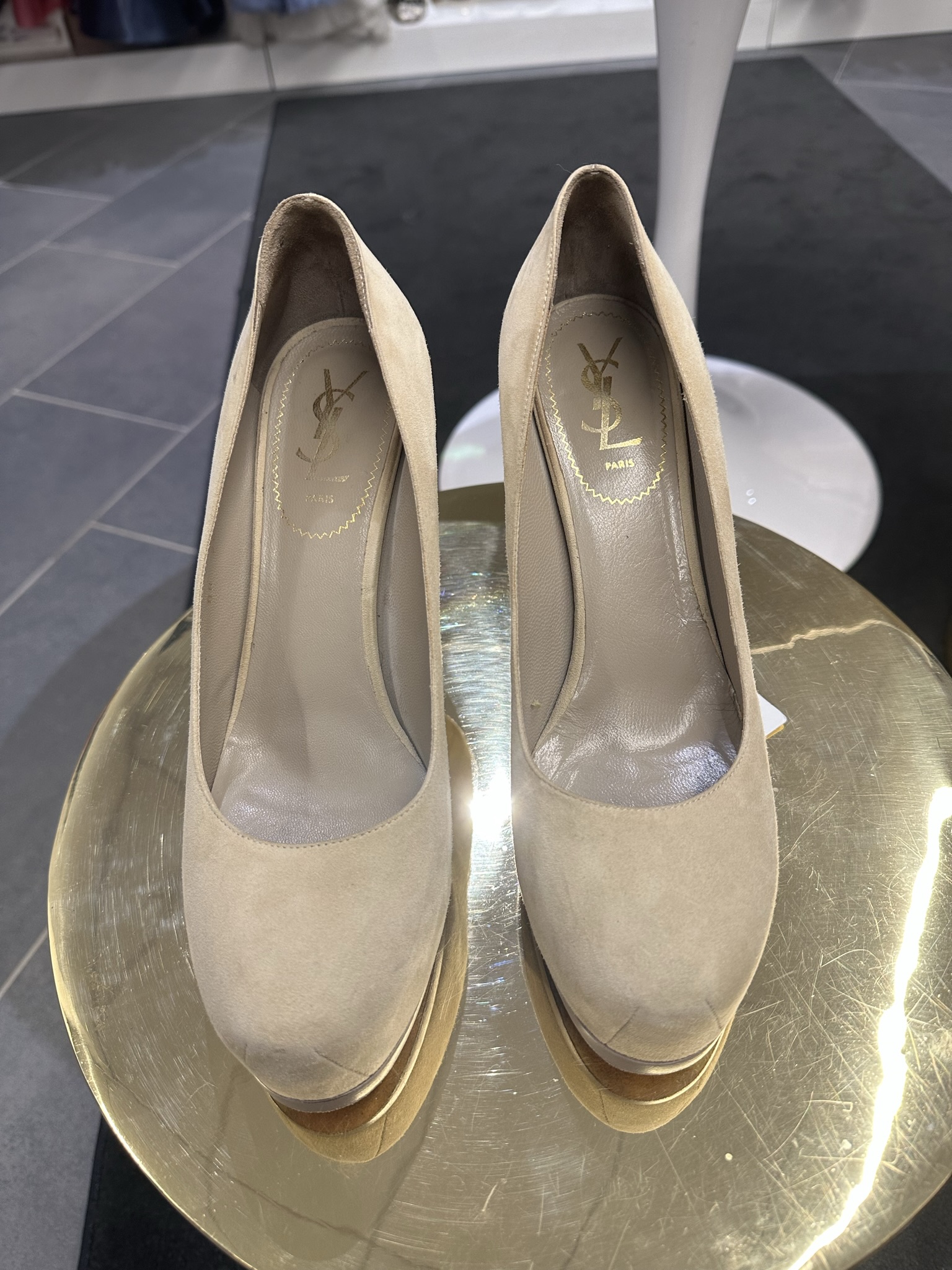 YSL Cream Suede Pumps ReTheRun